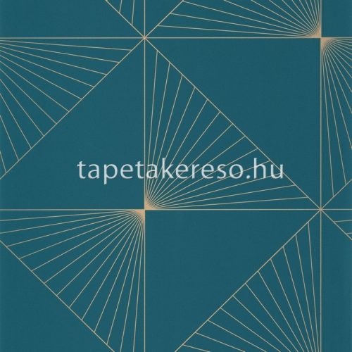 Caselio Only blue vinyl, vlies anyagú türkiz, arany színű geometriai modern tapéta
