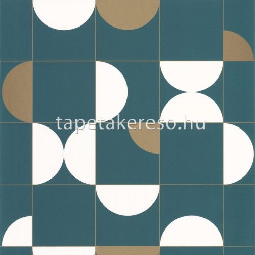 Caselio Only blue vlies anyagú fehér, türkiz, arany színű geometriai modern tapéta