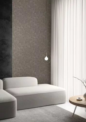 Khroma Orbital vlies anyagú fekete, arany, beige színű kockás modern tapéta