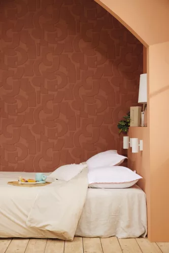Caselio ORIGINE vinyl, vlies anyagú korall színű geometriai Modern tapéta