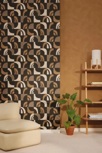Caselio ORIGINE vinyl, vlies anyagú barna, beige, rozsdabarna színű geometriai Modern tapéta
