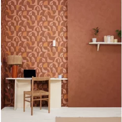  Caselio ORIGINE vinyl, vlies anyagú korall, terrakotta színű geometriai Modern tapéta
