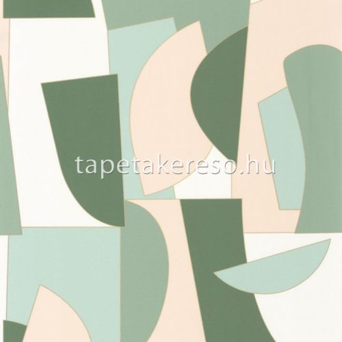 Caselio Outlines vlies, vinyl anyagú fehér, zöld, beige színű geometriai modern tapéta