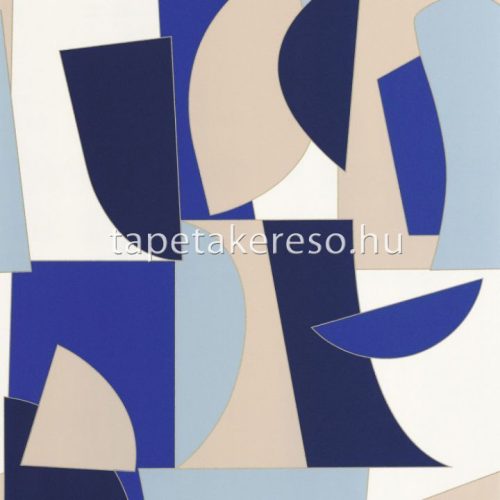 Caselio Outlines vlies, vinyl anyagú kék, fehér, beige, arany színű geometriai modern tapéta