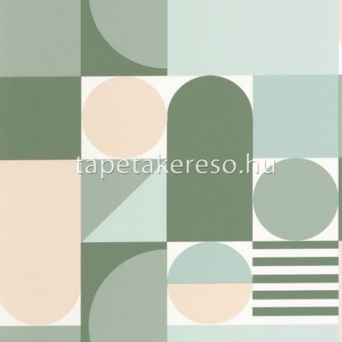 Caselio Outlines vlies, vinyl anyagú zöld, fehér, beige színű geometriai modern tapéta