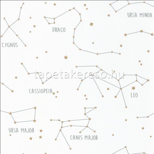 Caselio OUR PLANET vlies anyagú fehér, kék, barna színű feliratos, csillagkép gyermek tapéta