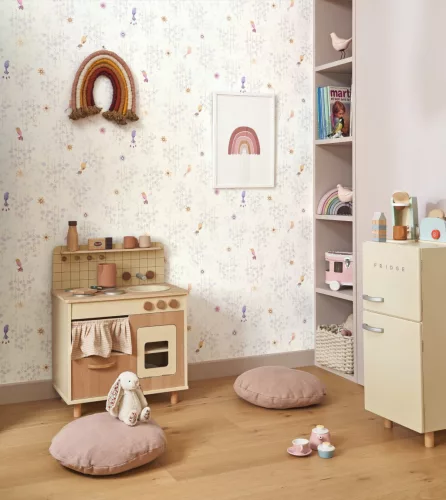 Casadeco ONCE UPON A TIME 2 vlies anyagú fehér, lila, rózsaszín, barna színű madaras, virágos Gyerek tapéta