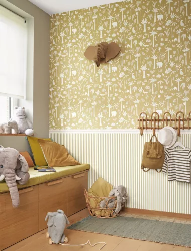 Casadeco ONCE UPON A TIME 2 vlies anyagú mustársárga, fehér színű csíkos Gyerek tapéta