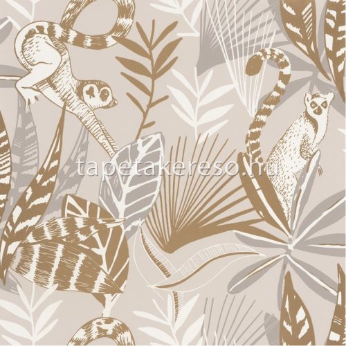 Caselio L'ODYSSÉE vlies anyagú fehér, beige, arany színű állatos, növényes modern tapéta