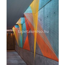   Casadeco Perception vlies anyagú szürke, türkiz, narancssárga, piros színű vonalas, betonhatású modern poszter