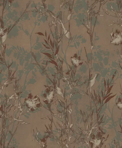 Prestige Wallcoverings Panthera vlies anyagú türkiz, bordó színű virágos, leveles Modern tapéta