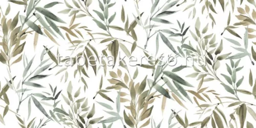 Decoprint Reflect vlies, vinyl anyagú fehér, zöld, barna színű leveles modern tapéta