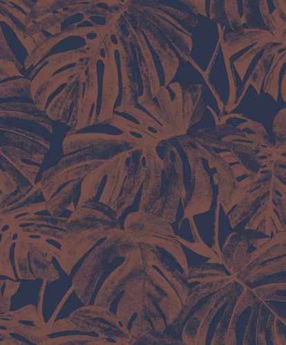 Casadeco Rio, vlies anyagú, kék, rosegold színű, leveles, Modern tapéta