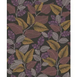   Casadeco Rio, vlies anyagú, fekete, lila, pink, bronz, gyöngyház, piros színű, leveles, Modern tapéta