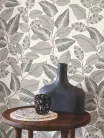Casadeco Rio, vlies anyagú, törtfehér, szürke színű, leveles, Modern tapéta