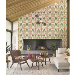   Casadeco Rio, vlies anyagú, fehér, zöld, narancssárga, sárga, lila színű, gyömölcsös, leveles, Modern tapéta
