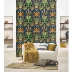   Casadeco Rio, vlies anyagú, fekete, kék, zöld, narancssárga, fehér színű, gyömölcsös, leveles, Modern tapéta