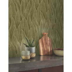   Casadeco Rio, vlies anyagú, keki színű, leveles, Modern tapéta