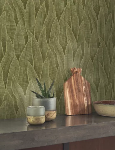 Casadeco Rio, vlies anyagú, keki színű, leveles, Modern tapéta