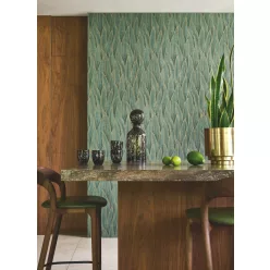   Casadeco Rio, vlies anyagú, zöld, arany színű, leveles, Modern tapéta