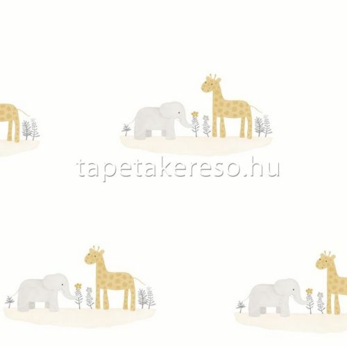 Casadeco ROSE & NINO vlies anyagú fehér, szürke, barna színű állatos gyerek tapéta