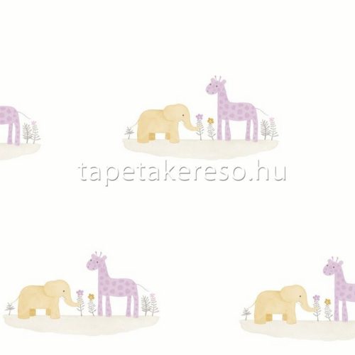 Casadeco ROSE & NINO vlies anyagú fehér, mályva, barna színű állatos gyerek tapéta
