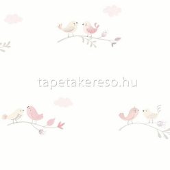   Casadeco ROSE & NINO vlies anyagú fehér, rózsaszín, beige színű madaras gyerek tapéta