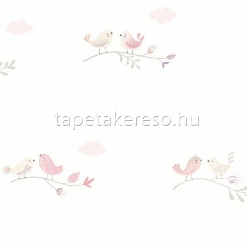 Casadeco ROSE & NINO vlies anyagú fehér, rózsaszín, beige színű madaras gyerek tapéta