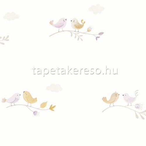 Casadeco ROSE & NINO vlies anyagú fehér, rózsaszín, sárga színű madaras gyerek tapéta