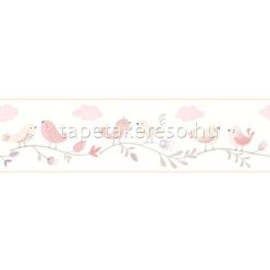   Casadeco ROSE & NINO vlies anyagú fehér, rózsaszín, beige színű madaras gyerek bordűr