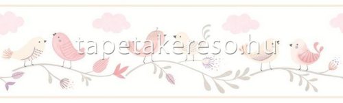 Casadeco ROSE & NINO vlies anyagú fehér, rózsaszín, beige színű madaras gyerek bordűr