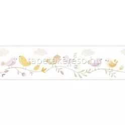   Casadeco ROSE & NINO vlies anyagú fehér, rózsaszín, sárga színű madaras gyerek bordűr