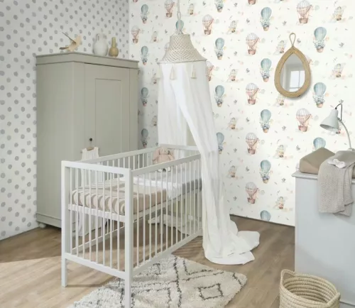 Rasch Kids World 2, vlies anyagú, kék, fehér színű, pöttyös, Gyerek tapéta