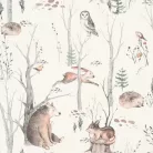 Rasch Kids World 2, vlies anyagú, fehér, szürke, barna színű, állatos, fás, Gyerek tapéta