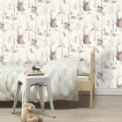 Rasch Kids World 2, vlies anyagú, fehér, szürke, barna színű, állatos, fás, Gyerek tapéta