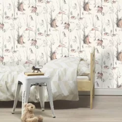   Rasch Kids World 2, vlies anyagú, fehér, szürke, barna színű, állatos, fás, Gyerek tapéta