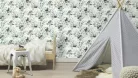 Rasch Kids World 2, vlies anyagú, fekete, fehér, kék, zöld színű, állatos, leveles, Gyerek tapéta