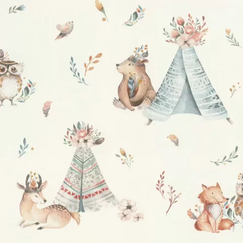 Rasch Kids World 2, vlies anyagú, fehér, kék, barna színű, állatos, Gyerek tapéta
