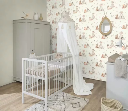 Rasch Kids World 2, vlies anyagú, fehér, barna, piros színű, állatos, Gyerek tapéta
