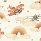 Rasch Kids World 2, vlies anyagú, fehér, barna, beige színű, felhős, repülős, Gyerek tapéta