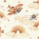 Rasch Kids World 2, vlies anyagú, fehér, barna, beige színű, felhős, repülős, Gyerek tapéta