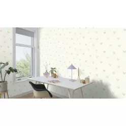   Rasch Kids World 2, vlies anyagú, fehér, rózsaszín, sárga színű, szivecskés, Gyerek tapéta