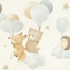Rasch Kids World 2, vlies anyagú, fehér, barna, kék színű, lufis, állatos, Gyerek tapéta