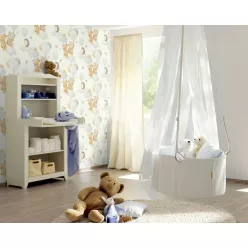   Rasch Kids World 2, vlies anyagú, fehér, barna, kék színű, lufis, állatos, Gyerek tapéta