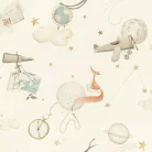 Rasch Kids World 2, vlies anyagú, fehér, zöld, barna színű, repülős, állatos, földgömb, Gyerek tapéta