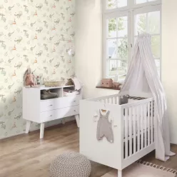   Rasch Kids World 2, vlies anyagú, fehér, zöld, barna színű, repülős, állatos, földgömb, Gyerek tapéta