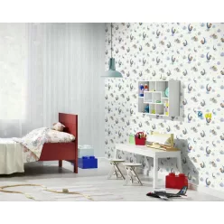   Rasch Kids World 2, vlies anyagú, fehér, kék, barna színű, macis, felhős, csillagos, Gyerek tapéta