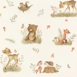   Rasch Kids World 2, vlies anyagú, fehér, zöld, barna színű, állatos, Gyerek tapéta