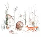 Rasch Kids World 2, vlies anyagú, fehér, szürke, barna színű, állatos, fás, Gyerek poszter