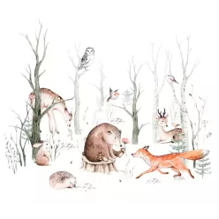  Rasch Kids World 2, vlies anyagú, fehér, szürke, barna színű, állatos, fás, Gyerek poszter